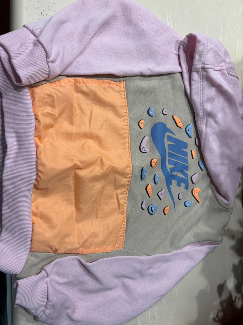 Nike Pastel Pink & Peach Colorblock Hoodie with Blue Logo